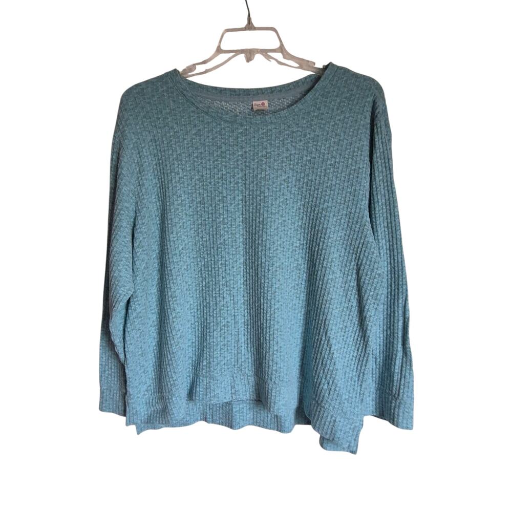 Secret Treasures Women 2X 18W-20W Teal Stretch‎ Waffle Knit Top Stylish Comfy